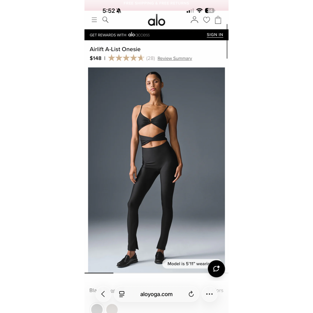Alo yoga Airlift A-List Onesie in Black